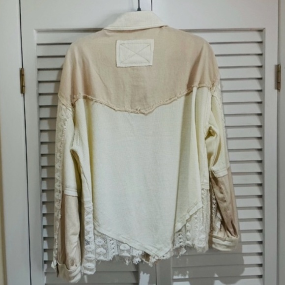 New Pol Natural Crochet Mixed Fabric Lace Shacket Shirt Jacket Size Medium - Picture 2 of 7